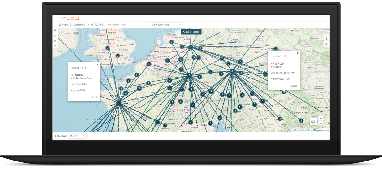 4flow NEVA – Software zur Visualisierung von Supply-Chain-Netzwerken aller Branchen und Verkehrsträger.